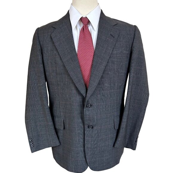 Hickey Freeman Blazer Pants Suit 42R Wool Gray Plaid 2 Button Sports Suit Jacket